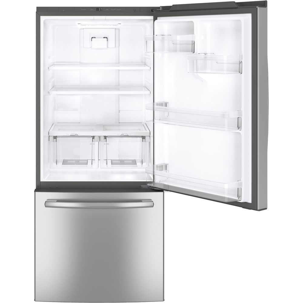 GE - 29.75 Inch 20.9 cu. ft Bottom Mount Refrigerator in Stainless - GDE21DSKSS