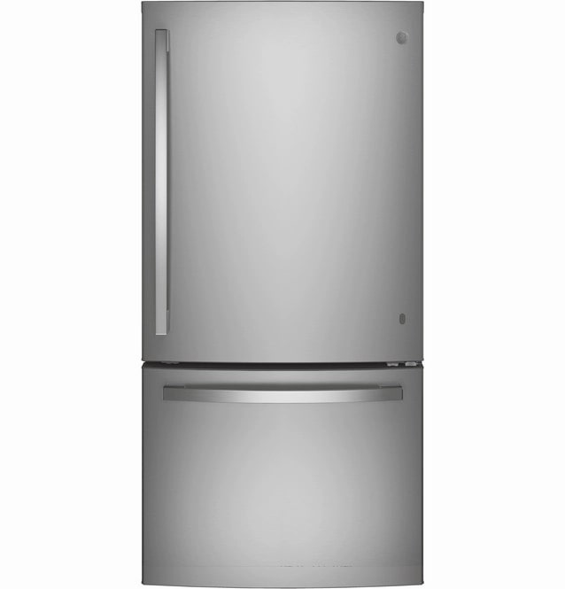 GE - 32.75 Inch 24.8 cu. ft Bottom Mount Refrigerator in Stainless - GDE25ESKSS