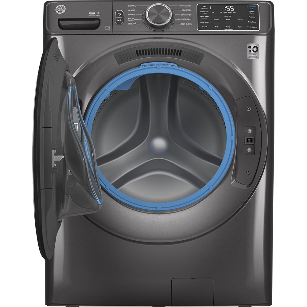 GE - 5.5 cu. Ft  Front Load Washer in Grey - GFW550SMNDG