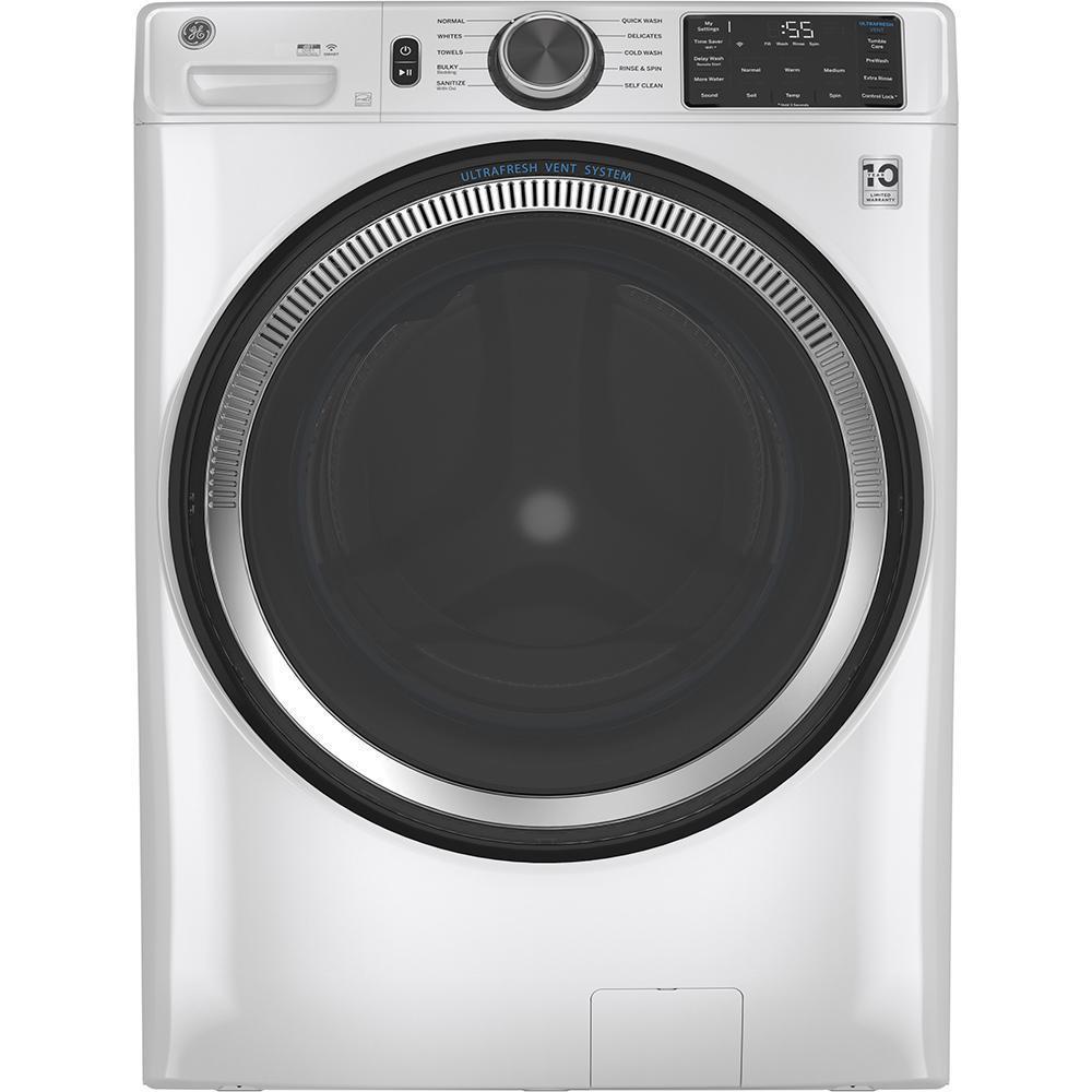 GE - 5.5 cu. Ft  Front Load Washer in White - GFW550SMNWW