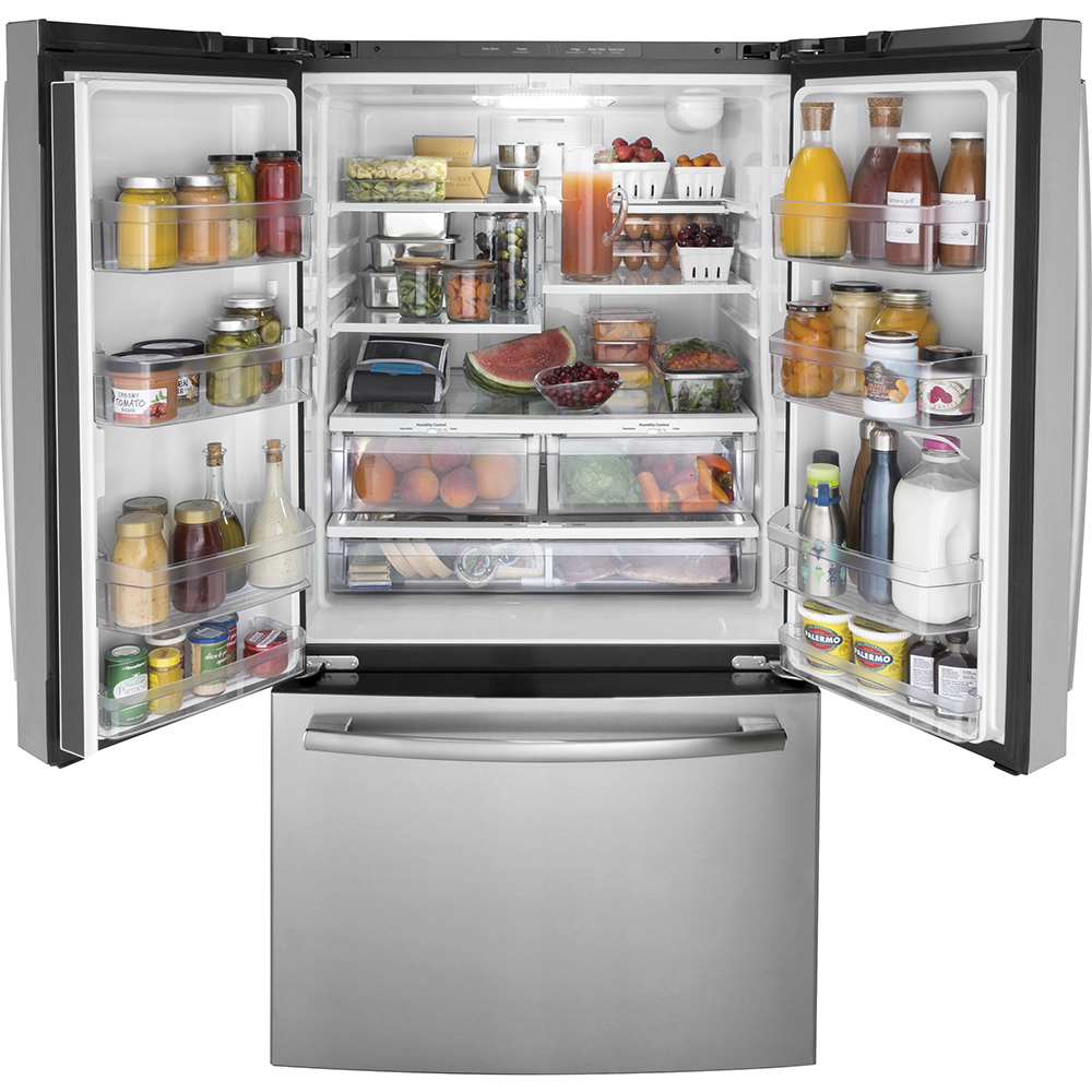 GE - 35.62 Inch 27 cu. ft French Door Refrigerator in Stainless - GNE27JYMFS