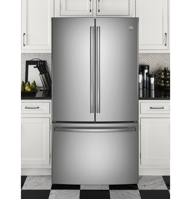 GE - 35.75 Inch 28.7 cu. ft French Door Refrigerator in Stainless - GNE29GSKSS