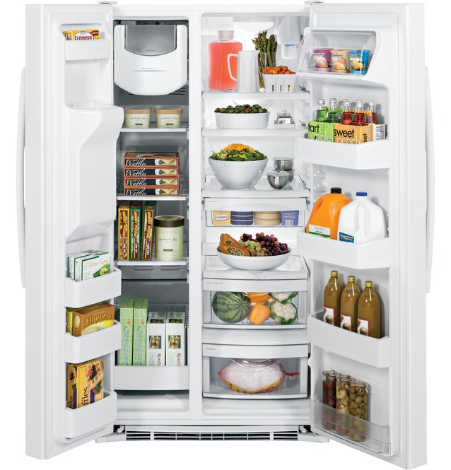 GE - 35.75 Inch 25.3 cu. ft Side by Side Refrigerator in White - GSE25GGHWW