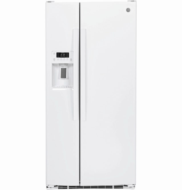 GE - 32.75 Inch 23.2 cu. ft Side by Side Refrigerator in White - GSS23GGKWW