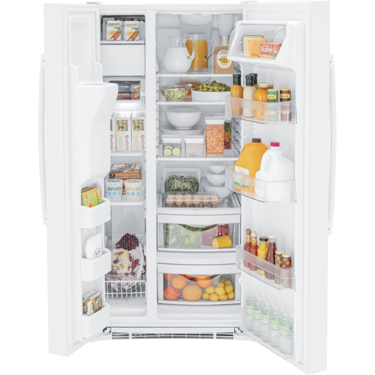 GE - 32.68 Inch 23.2 cu. ft Side by Side Refrigerator in White - GSS23GGPWW