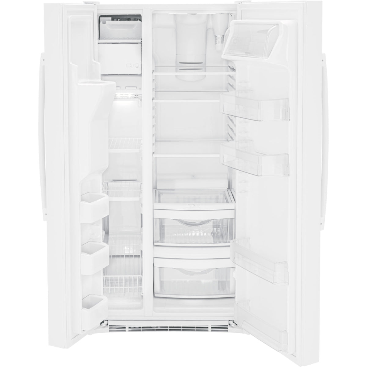 GE - 32.68 Inch 23.2 cu. ft Side by Side Refrigerator in White - GSS23GGPWW