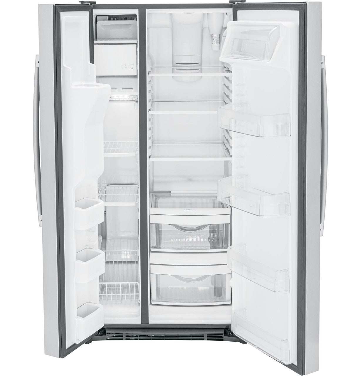 GE - 32.75 Inch 23.2 cu. ft Side by Side Refrigerator in Stainless - GSS23GYPFS