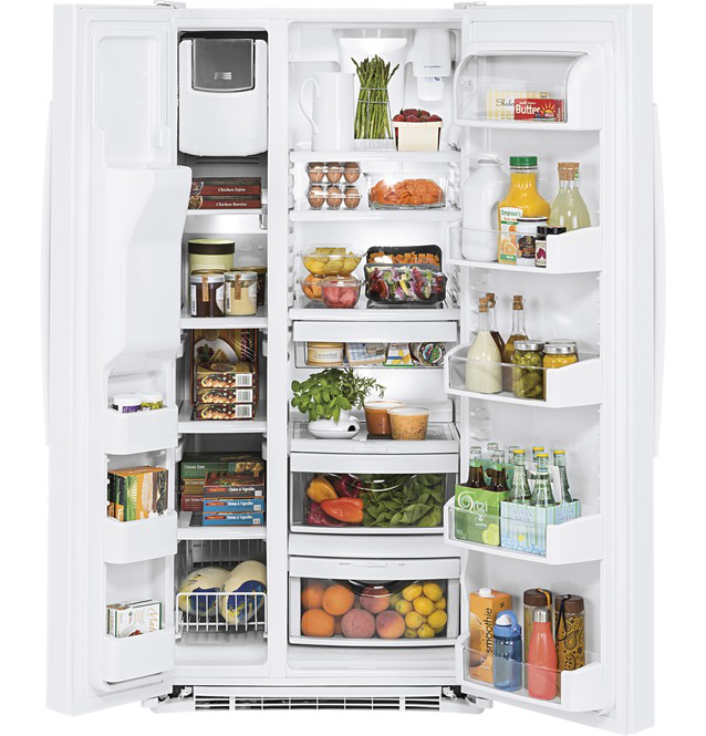 GE - 32.75 Inch 23.2 cu. ft Side by Side Refrigerator in White - GSS23HGHWW