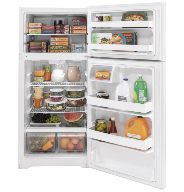 GE - 28 Inch 15.6 cu. ft Top Mount Refrigerator in White - GTE16DTNRWW
