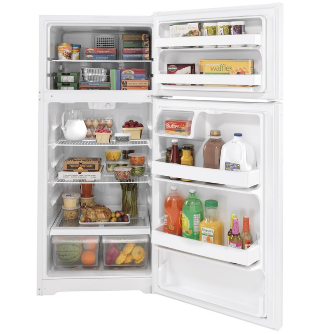GE - 28 Inch 16.6 cu. ft Top Mount Refrigerator in White - GTE17DTNRWW