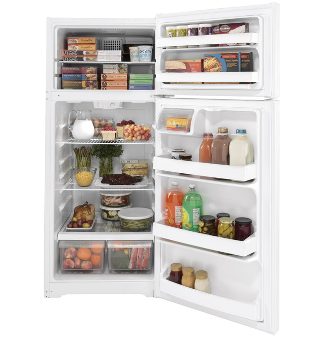 GE - 28 Inch 17.5 cu. ft Top Mount Refrigerator in White - GTE18DTNRWW