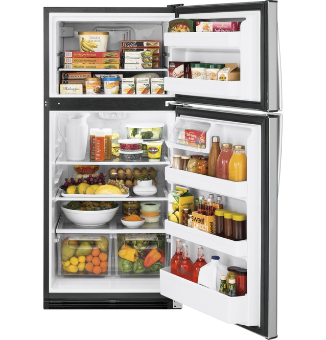 GE - 29.625 Inch 18.2 cu. ft Top Mount Refrigerator in Stainless - GTS18FSLSS