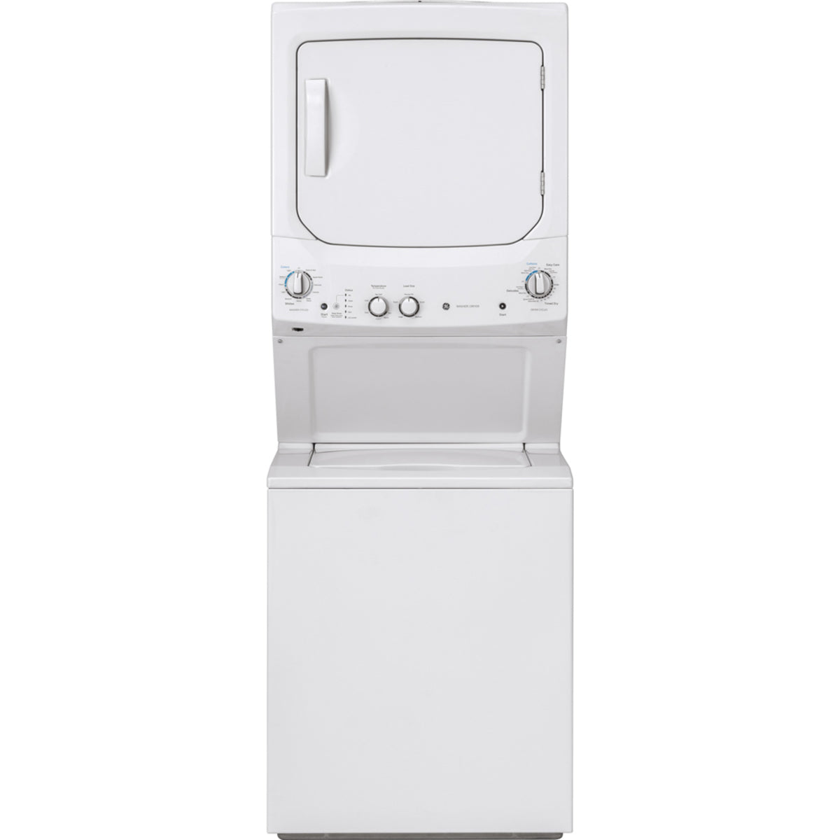 GE - 2.6 cu. ft. Washer and 4.4 cu. ft. Electric Dryer Unitized Laundry Centre in White - GUD24ESMMWW