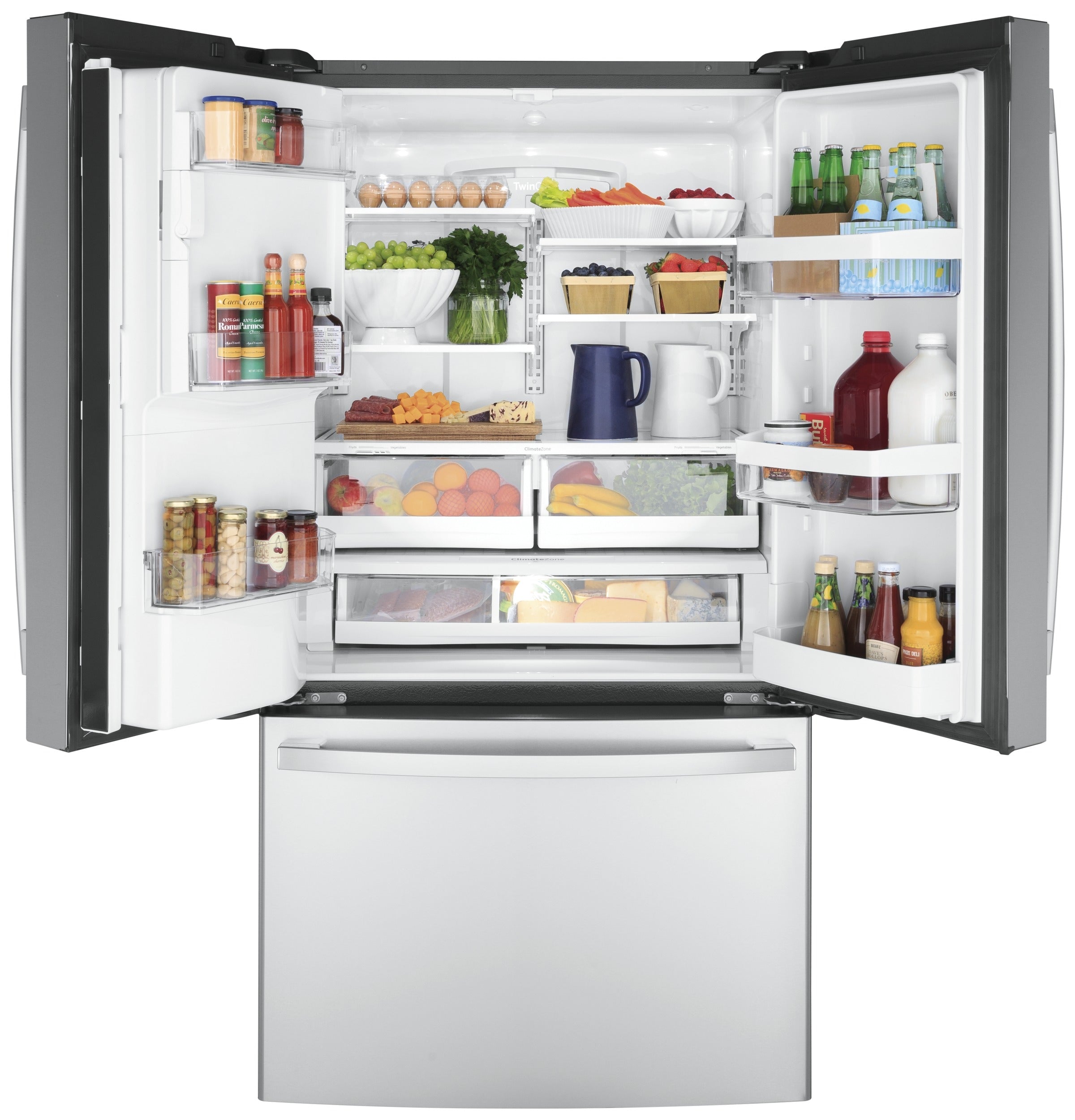 GE - 35.7 Inch 22.1 cu. ft French Door Refrigerator in Stainless - GYE22GYNFS
