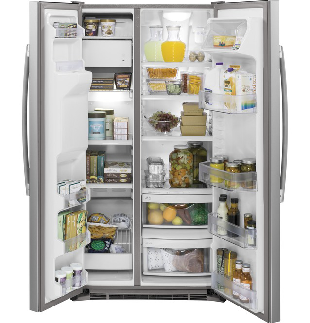 GE - 35.75 Inch 21.9 cu. ft Side by Side Refrigerator in Stainless - GZS22DSJSS