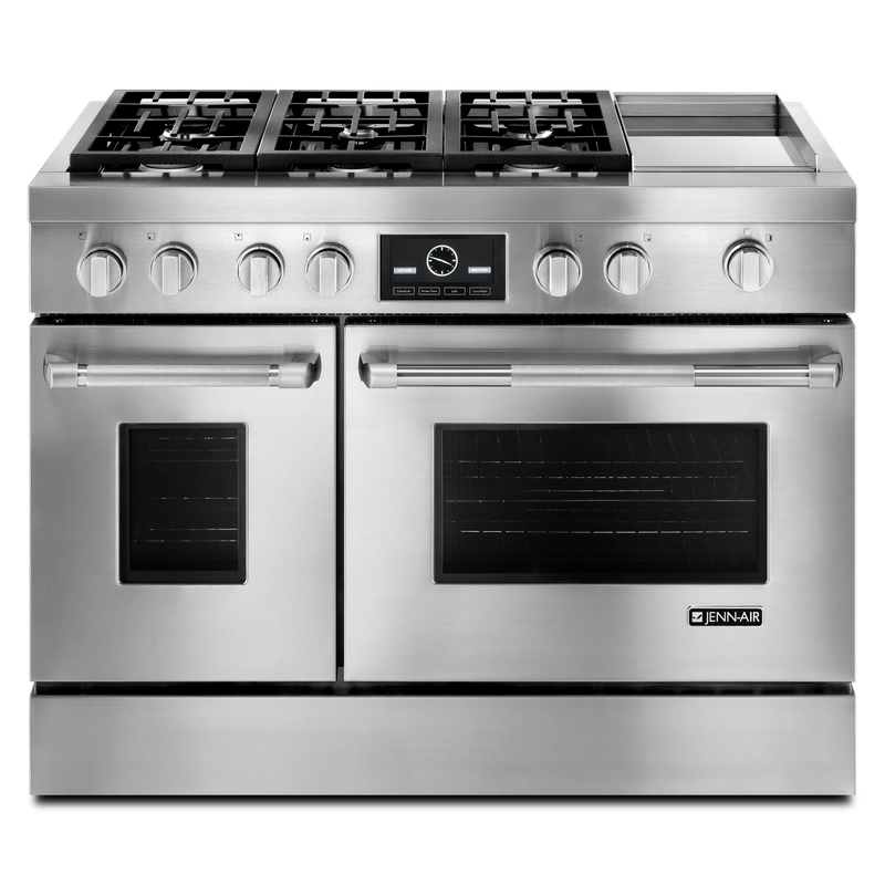 JennAir - 4.1 Right cu. ft / 2.2 Left cu. ft  Dual Fuel Range in Stainless - JDRP548WP