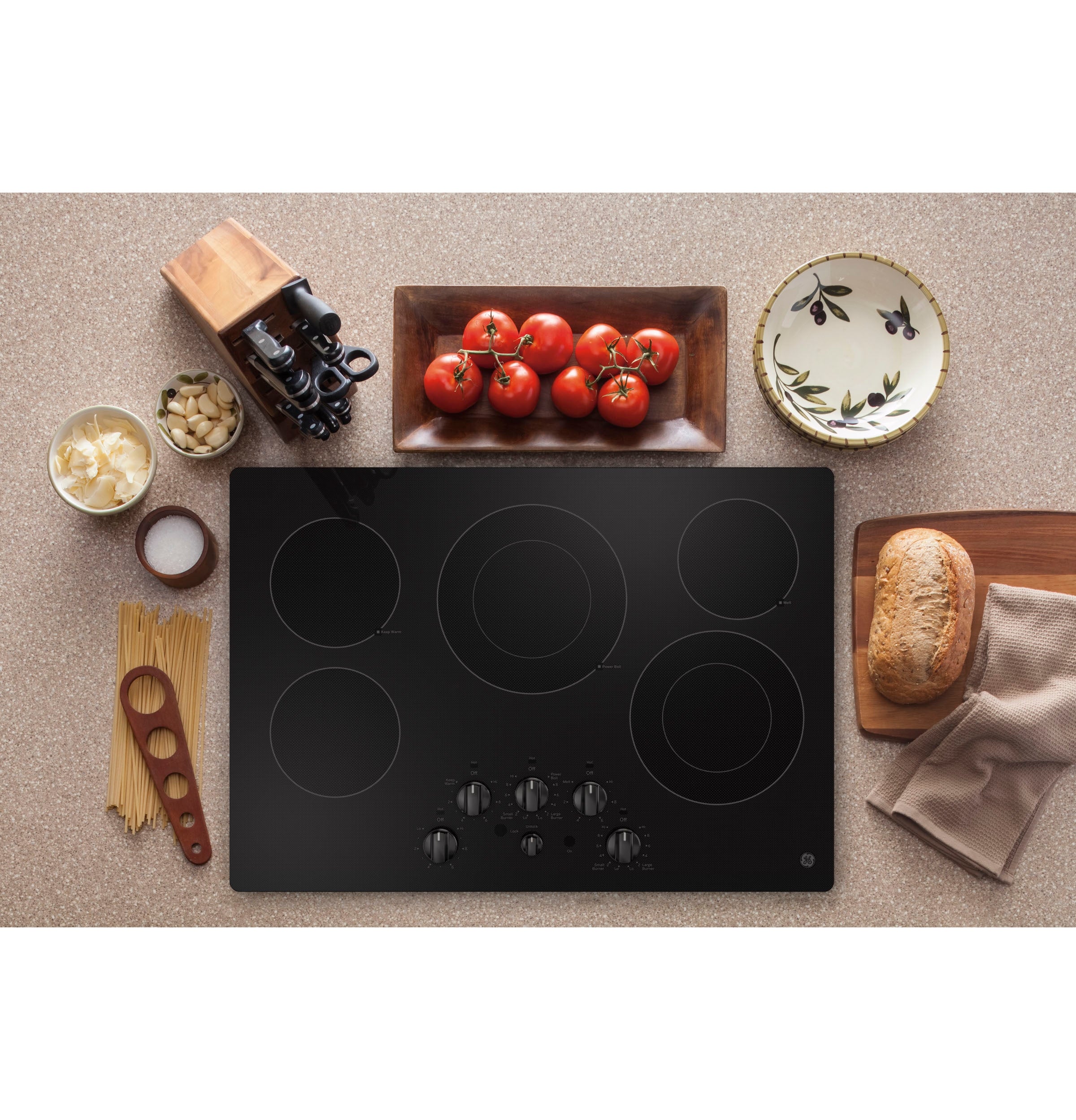 GE - 29.7 Inch Electric Cooktop in Black Stainless - JEP5030DTBB