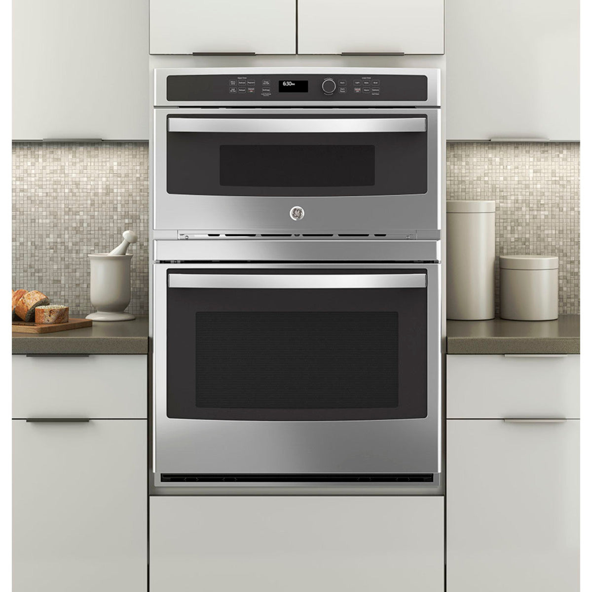 GE - 6.7 cu. ft Combination Wall Oven in Stainless - JT3800SHSS
