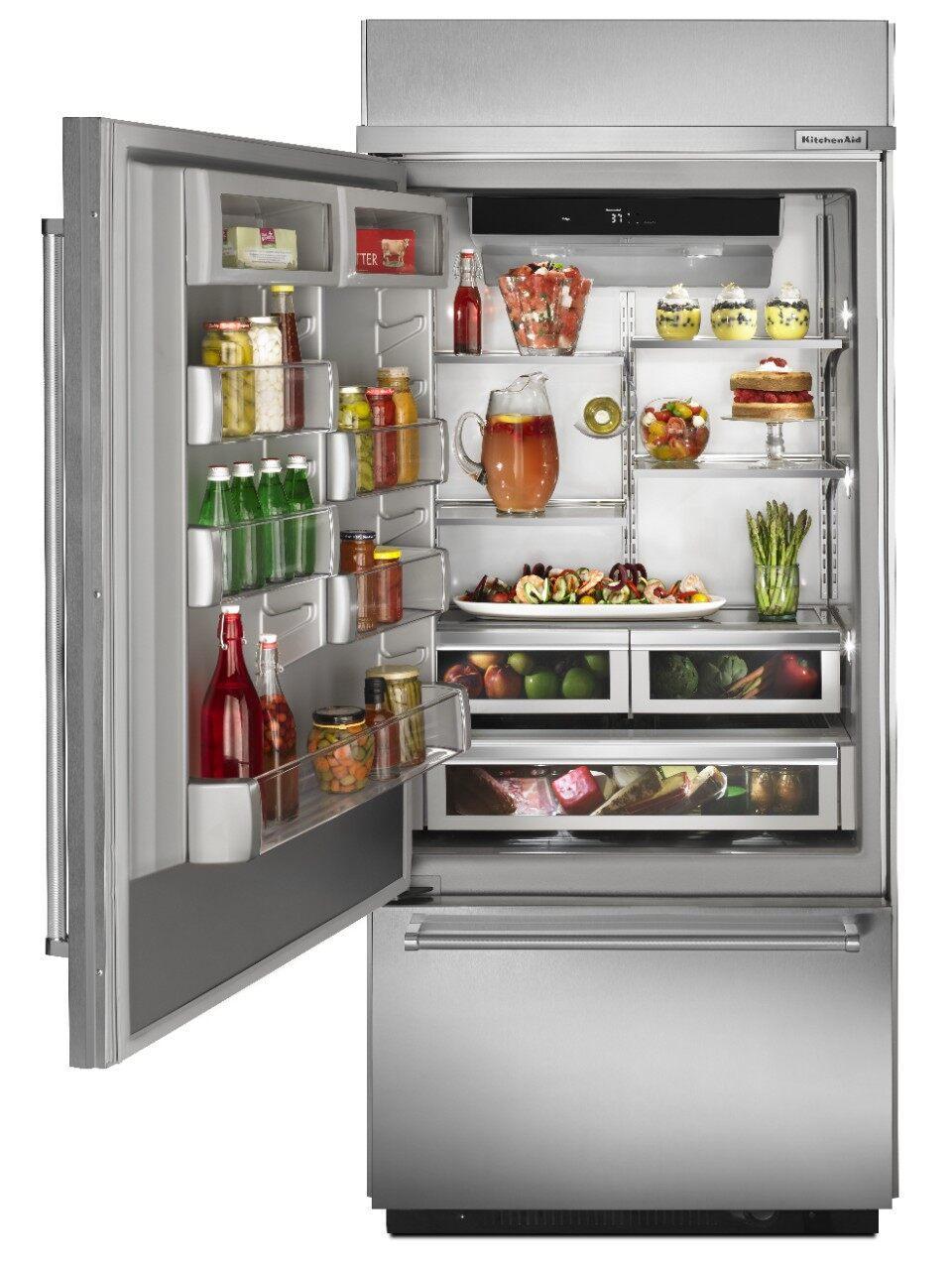 KitchenAid - 35.25 Inch 20.86 cu. ft Bottom Mount Refrigerator in Stainless - KBBL306ESS