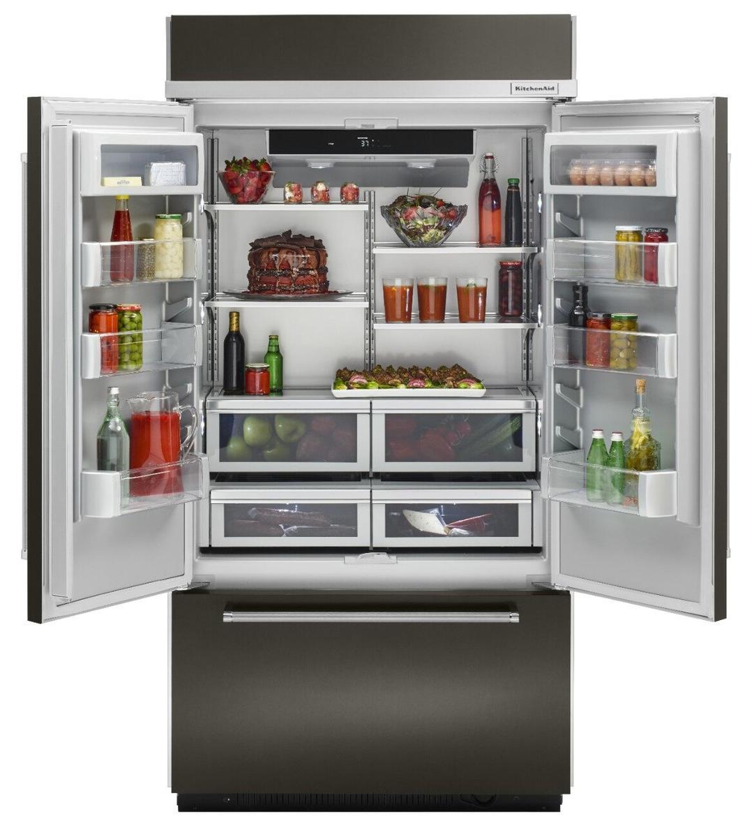 KitchenAid - 42.25 Inch 24 cu. ft French Door Refrigerator in Black Stainless - KBFN502EBS