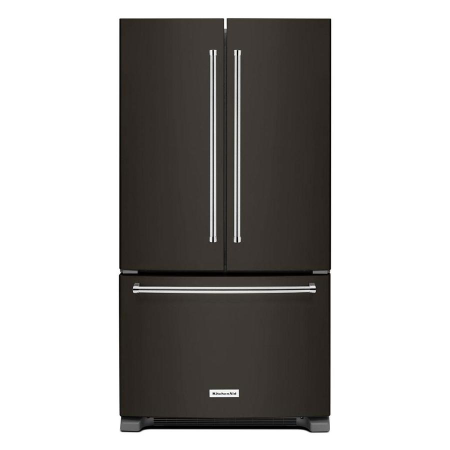 KitchenAid - 35.9 Inch 25.2 cu. ft French Door Refrigerator in Black Stainless - KRFF305EBS