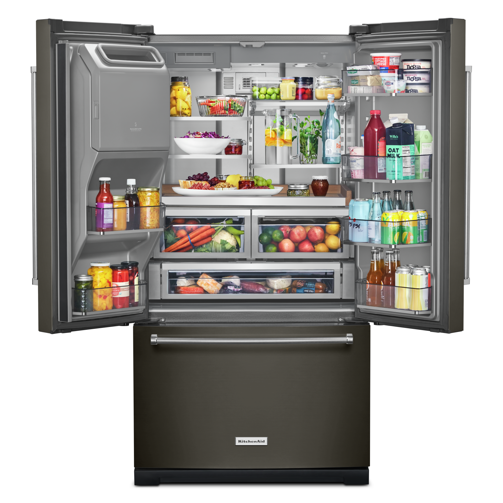 KitchenAid - 35.9375 Inch 27 cu. ft French Door Refrigerator in Black Stainless - KRFF577KBS