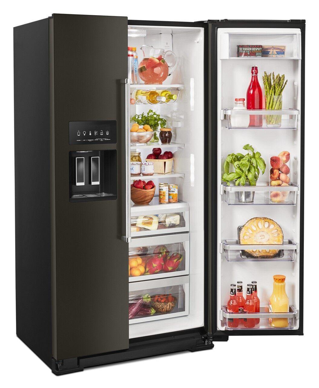 KitchenAid - 35.75 Inch 20 cu. ft Side by Side Refrigerator in Black Stainless - KRSC700HBS