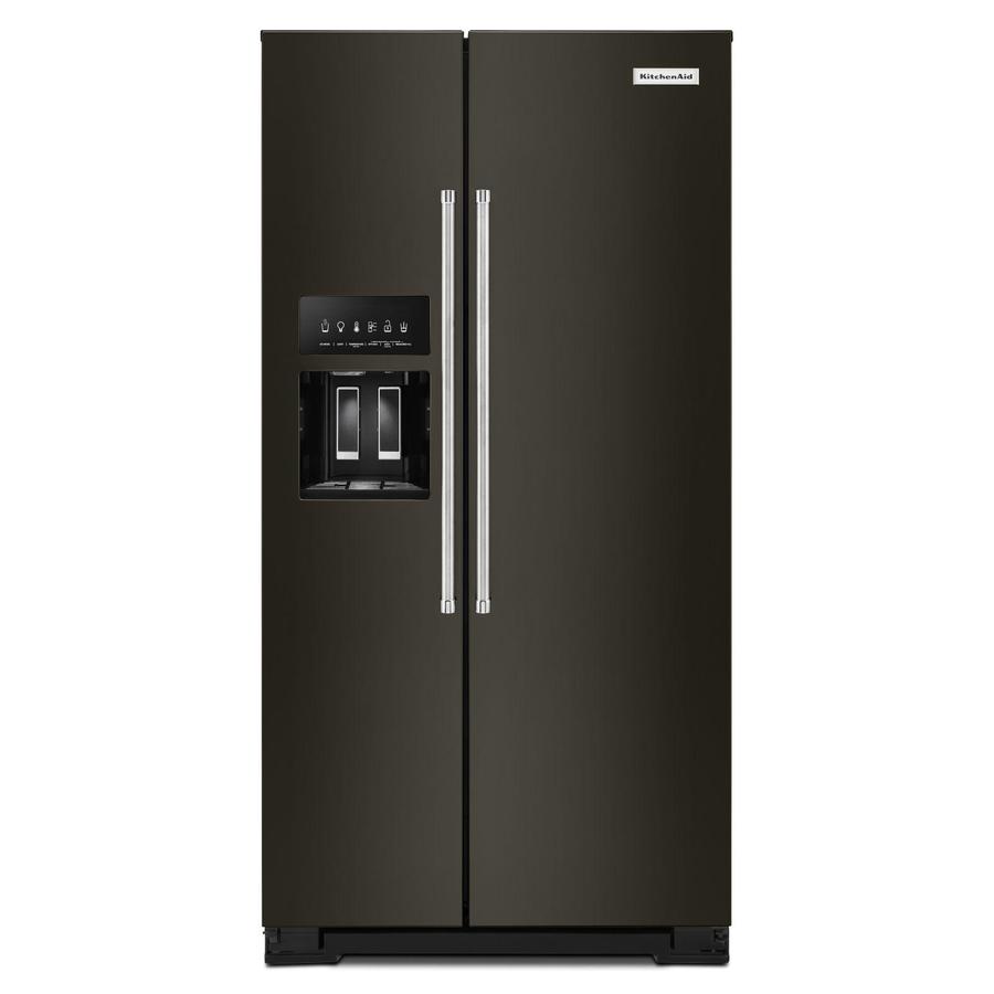 KitchenAid - 35.75 Inch 23 cu. ft Side by Side Refrigerator in Black Stainless - KRSC703HBS