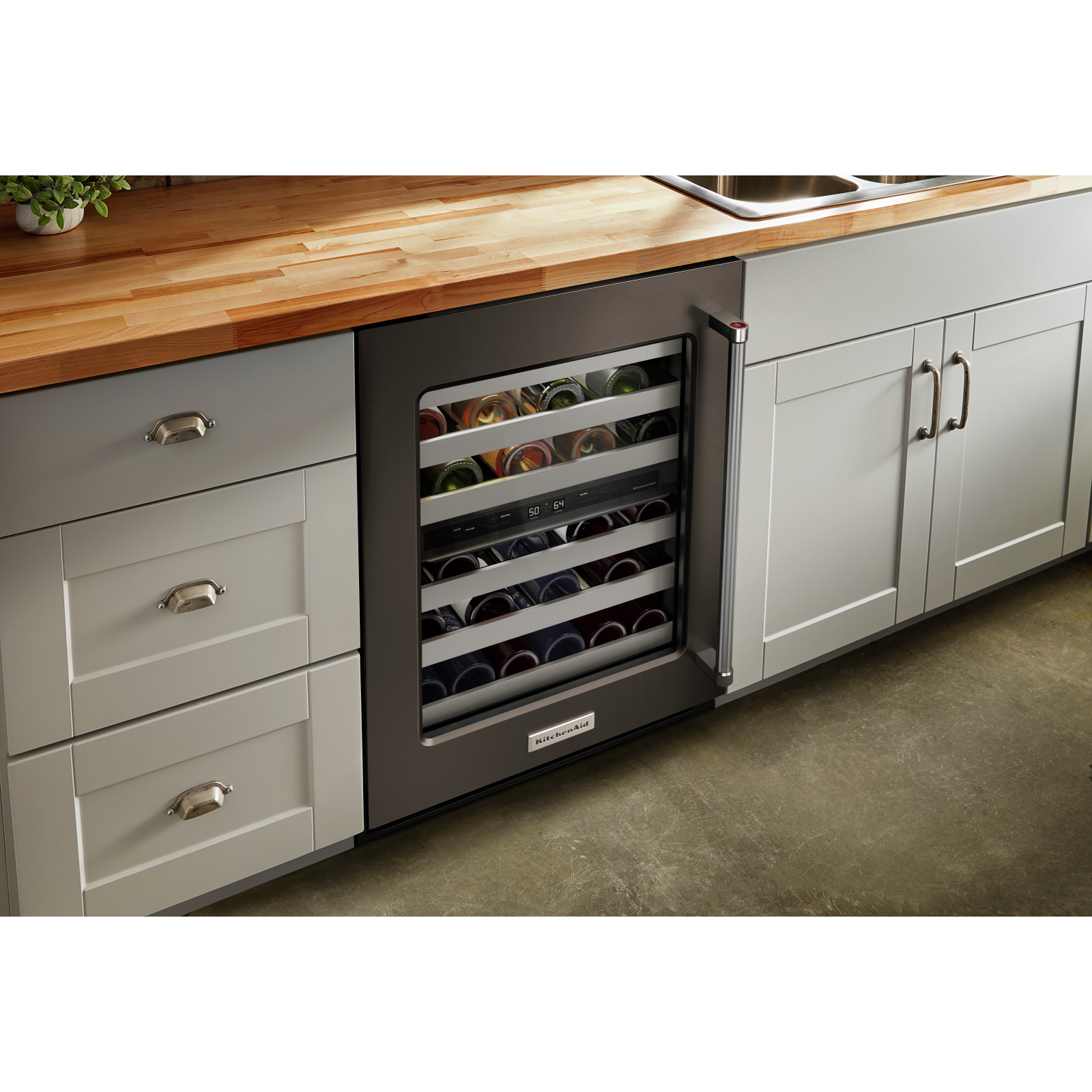 KitchenAid - 23.875 Inch 4.97 cu. ft Undercounter Wine Fridge Refrigerator in Black Stainless - KUWL314KBS