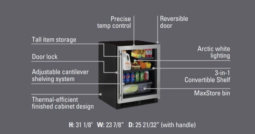 Marvel - 24 Inch 4.9 cu. ft Under Counter Fridge Refrigerator in Stainless - MABV224-SG31A