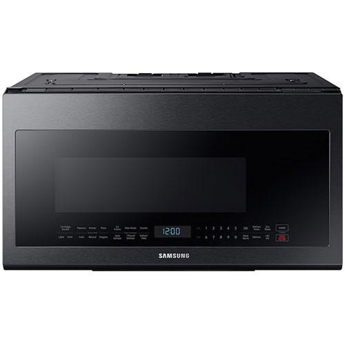 Samsung - Bespoke 2.1 cu. Ft Over the range Microwave in Black Stainless - ME21M706BAG