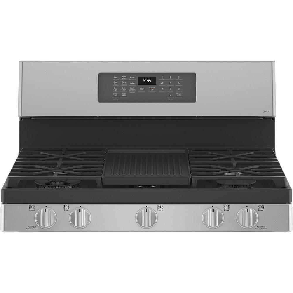 GE Profile - 5.7 cu. ft  Dual Fuel Range in Stainless - PC2B935YPFS