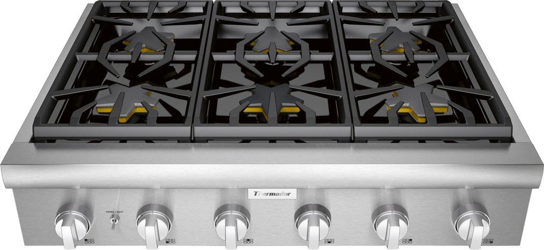 Thermador - 35.9375 inch wide Gas Cooktop in Stainless - PCG366W