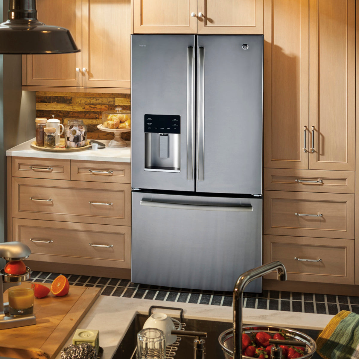 GE Profile - 32.75 Inch 23.6 cu. ft French Door Refrigerator in Stainless - PFE24HYRKFS
