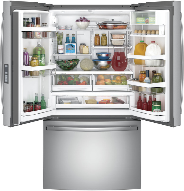 GE Profile - 35.75 Inch 23.1 cu. ft French Door Refrigerator in Stainless - PWE23KSKSS