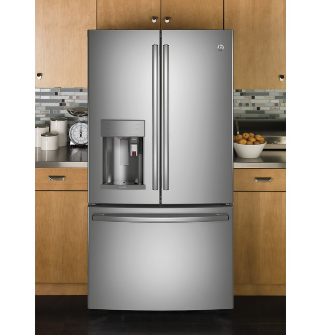 GE Profile - 35.75 Inch 22.1 cu. ft French Door Refrigerator in Stainless - PYE22PSKSS