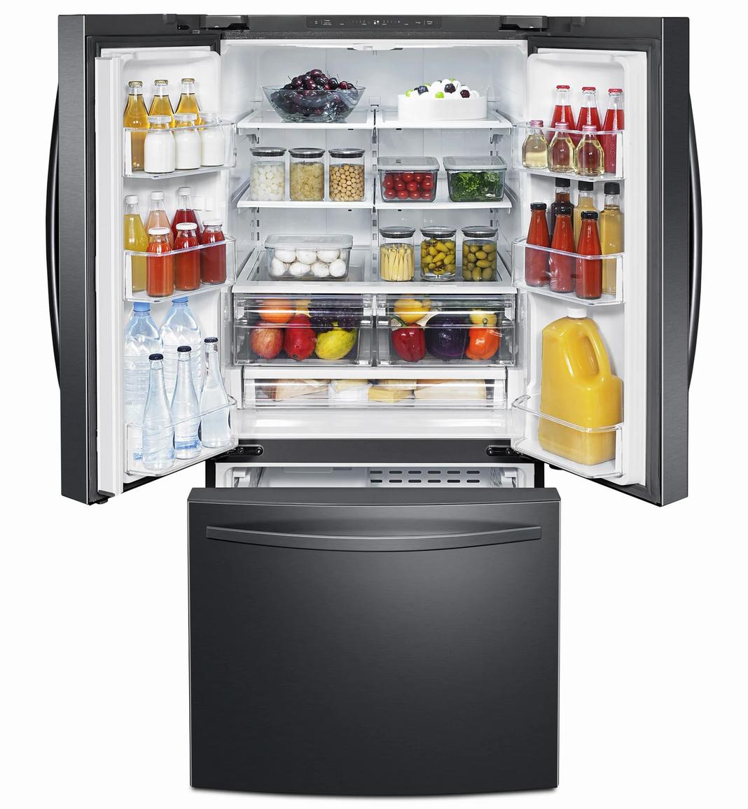Samsung - 29.75 Inch 21.8 cu. ft French Door Refrigerator in Black Stainless - RF220NFTASG