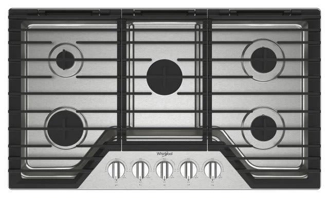 Whirlpool - 36 Inch Gas Cooktop in Stainless - WCGK5036PS