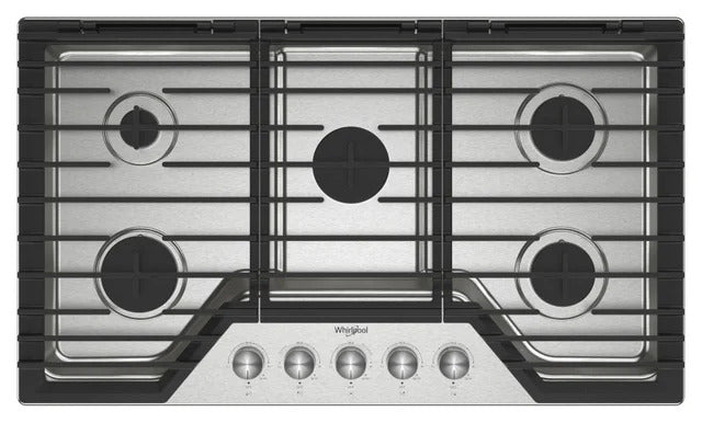 Whirlpool - 36 Inch Gas Cooktop in Stainless - WCGK7036PS