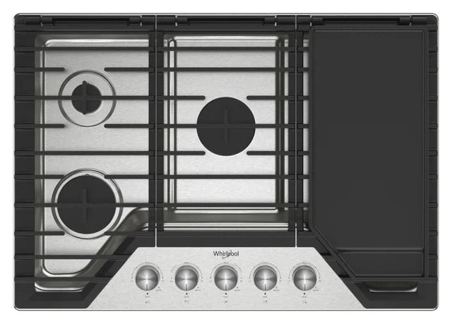 Whirlpool - 30 Inch Gas Cooktop in Stainless - WCGK7530PS