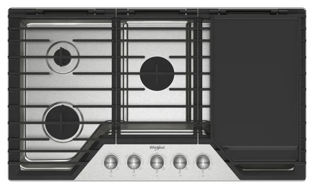 Whirlpool - 36 Inch Gas Cooktop in Stainless - WCGK7536PS