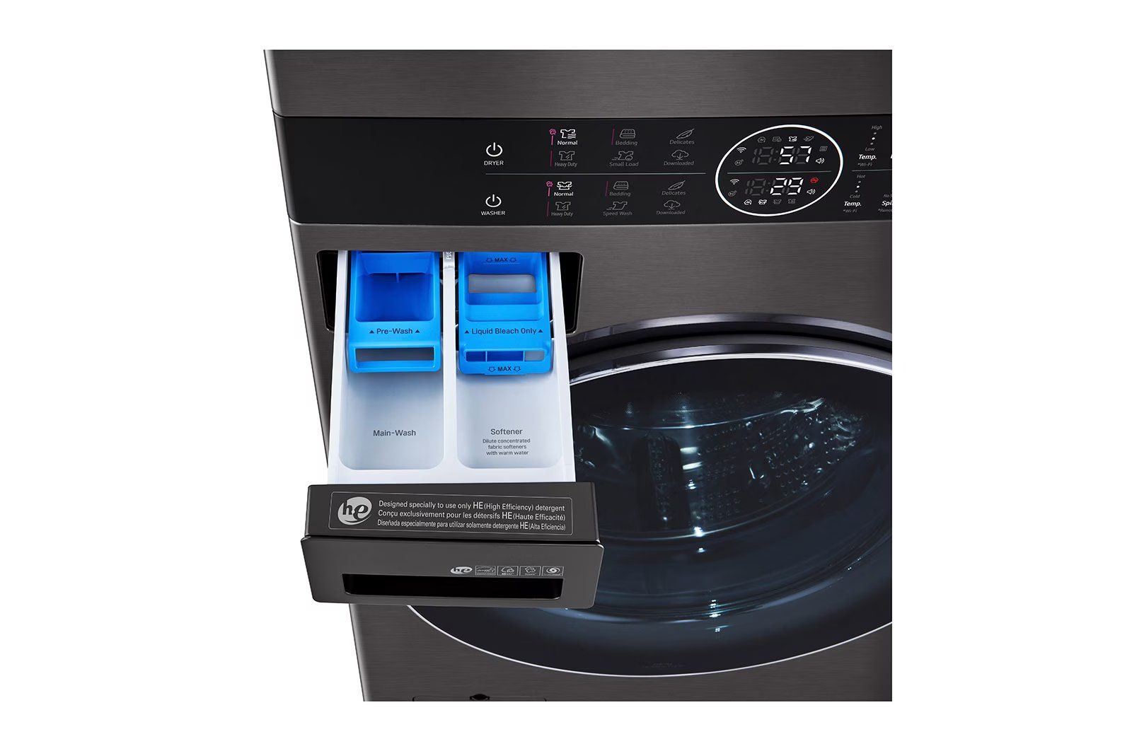 LG - 5.2 cu. Ft Washer and 7.4 Dryer Wash Tower in Black Stainless - WKGX201HBA