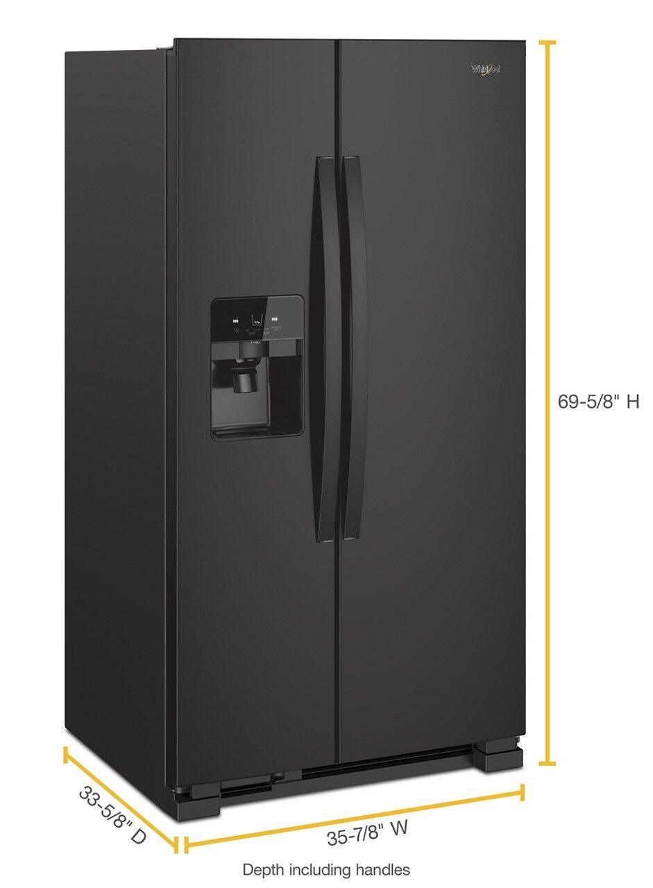 Whirlpool - 35.875 Inch 25 cu. ft Side by Side Refrigerator in Black - WRS325SDHB